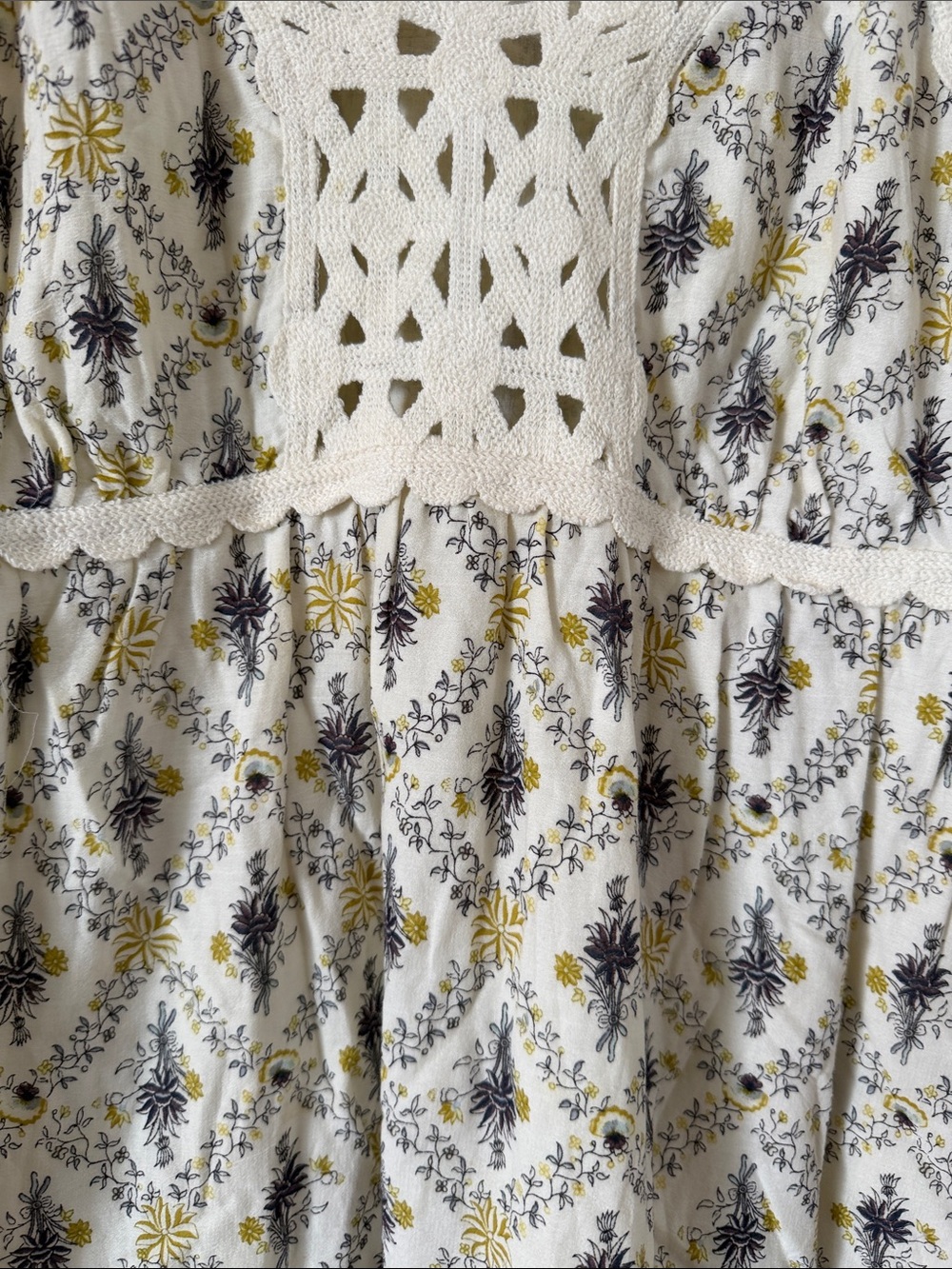 Max Studio Cream Yellow Crochet-Trim Maxi Dress Cottagecore Coastal Boho sz L - Picture 4 of 7